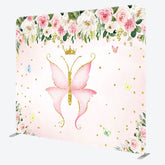 Aperturee - Aperturee Plant Pink Butterfly Birthday Pillow Case Backdrop